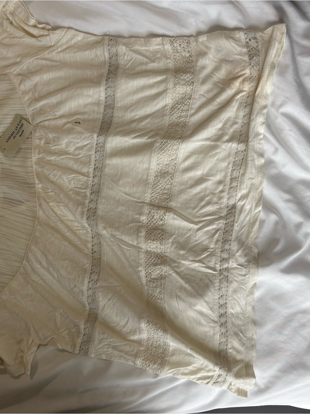 American Eagle Outfitters Cream Lace-Trim Sleep Chemise Top